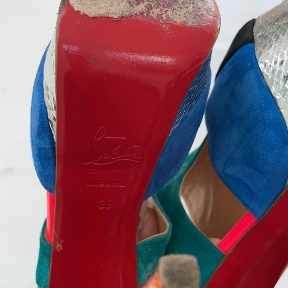 Christian Louboutin Multicolor Suede & Python Pitou Cut Out Pumps 39 - Picture 9 of 11